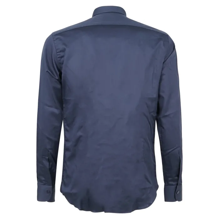 Lavorazione Sartoriale - Camicia blu custom fit per uomo | saten 200/b003