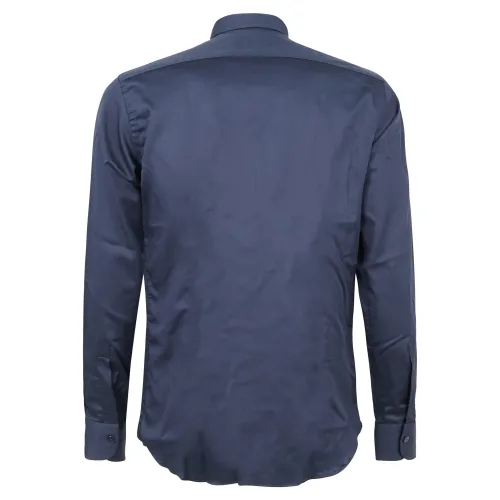 Lavorazione Sartoriale - Camicia blu custom fit per uomo | saten 200/b003