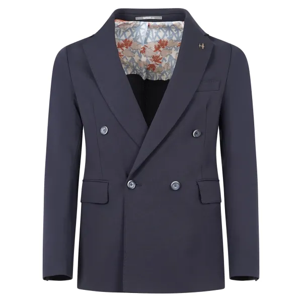 Havana & Co - Giacca blu doppiopetto basso in jersey di cotone per uomo |
