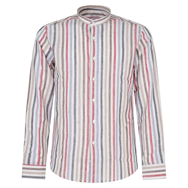Lavorazione Sartoriale - Camicia multicolore coreana in lino a righe slim fit