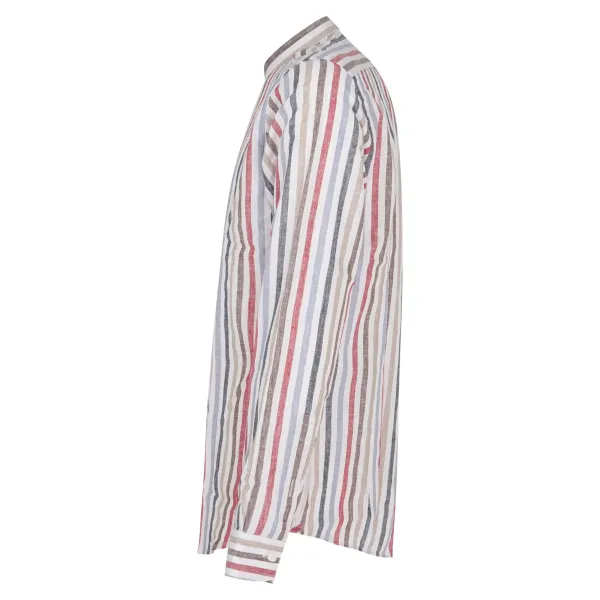 Lavorazione Sartoriale - Camicia multicolore coreana in lino a righe slim fit 2