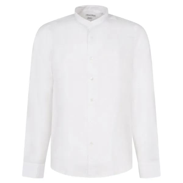 Lavorazione Sartoriale - Camicia bianca coreana in lino slim fit per uomo |