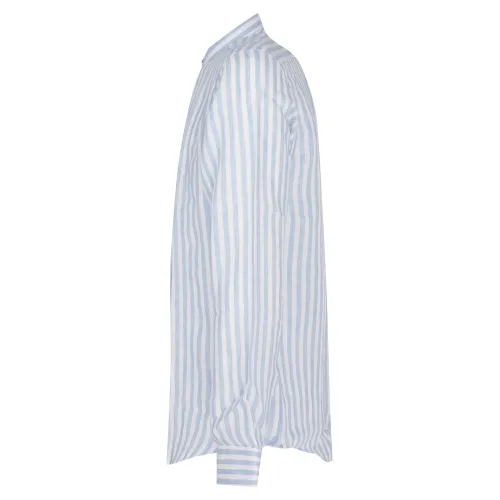 Lavorazione Sartoriale - Camicia bianca coreana in lino a righe slim fit per