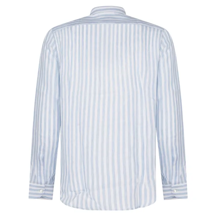 Lavorazione Sartoriale - Camicia bianca coreana in lino a righe slim fit per