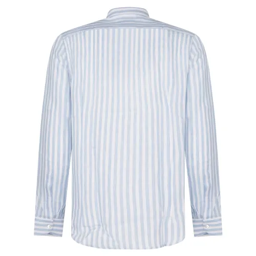 Lavorazione Sartoriale - Camicia bianca coreana in lino a righe slim fit per