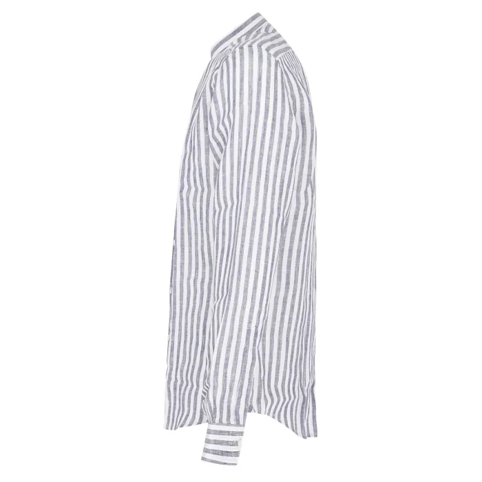 Lavorazione Sartoriale - Camicia bianca coreana in lino a righe slim fit per