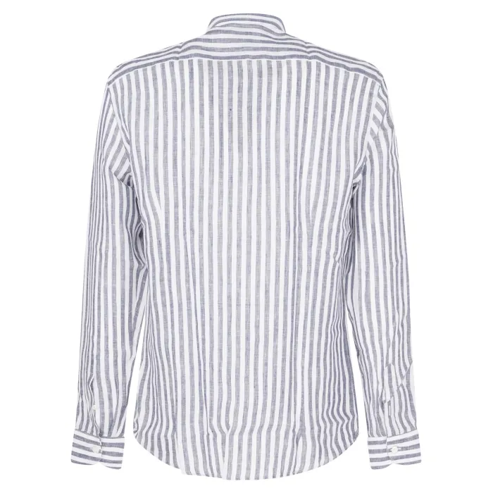Lavorazione Sartoriale - Camicia bianca coreana in lino a righe slim fit per