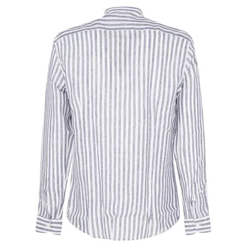 Lavorazione Sartoriale - Camicia bianca coreana in lino a righe slim fit per