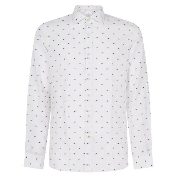 Barbati - Camicia bianca a pois in lino per uomo | ca-nerano-s 123014