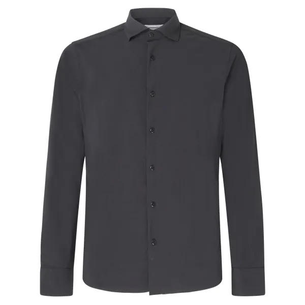 Lavorazione Sartoriale - Camicia nera in tessuto tecnico slim fit per uomo |