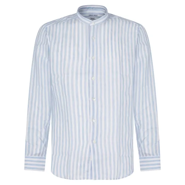 Lavorazione Sartoriale - Camicia bianca coreana in lino a righe custom per uomo