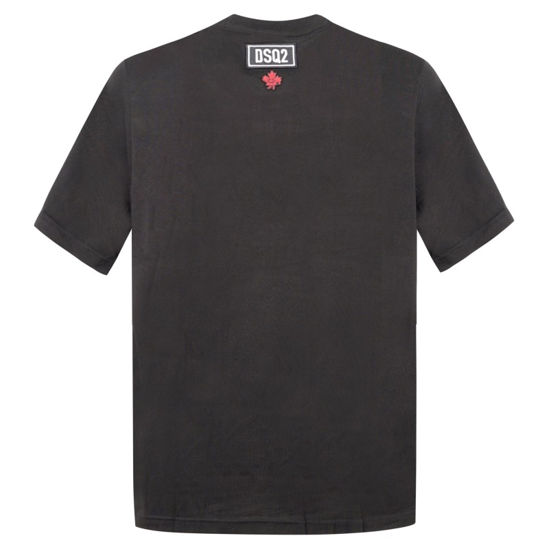Dsquared2 - T-shirt nera manica corta con patch logo DSQUARED2 retro collo per