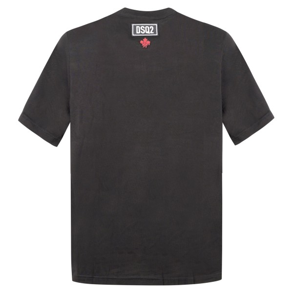 Dsquared2 - T-shirt nera manica corta con patch logo DSQUARED2 retro collo per
