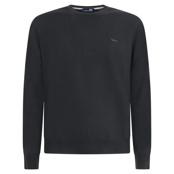 Harmont & Blaine - Maglione girocollo nero con logo ricamato per uomo |