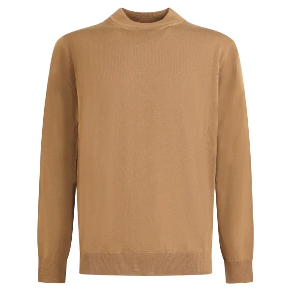 +39 Masq - Maglione girocollo alto marrone in lana merino extrafine per uomo |