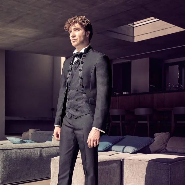 Luigi Bianchi Cerimonia - Abito coreano con bottoni damascato per uomo |  2