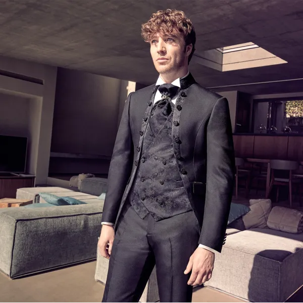 Luigi Bianchi Cerimonia - Abito coreano con bottoni damascato per uomo | 