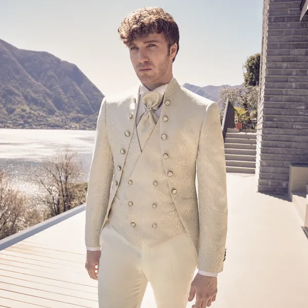 Luigi Bianchi Cerimonia - Abito coreano con bottoni damascato per uomo |  2