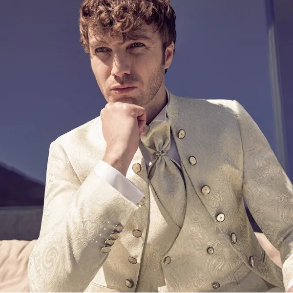 Luigi Bianchi Cerimonia - Abito coreano con bottoni damascato per uomo | 