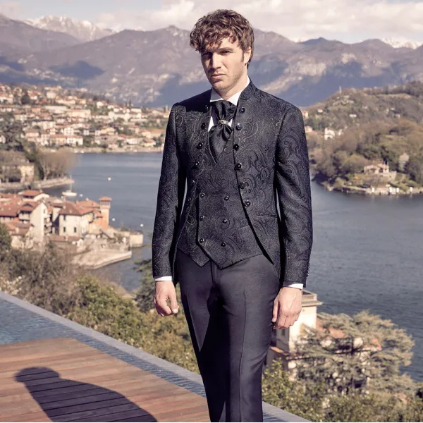 Luigi Bianchi Cerimonia - Abito coreano con bottoni damascato per uomo | 