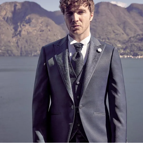 Luigi Bianchi Cerimonia - Abito smoking con rever a lancia damascato per uomo | 