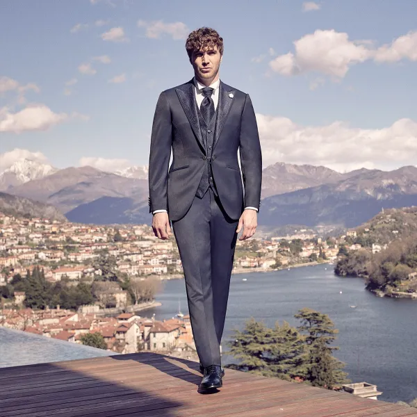 Luigi Bianchi Cerimonia - Abito smoking con rever a lancia damascato per uomo |  2