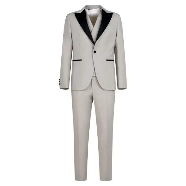 Paoloni - Abito smoking beige monopetto in lana con gilet per uomo | aw438c