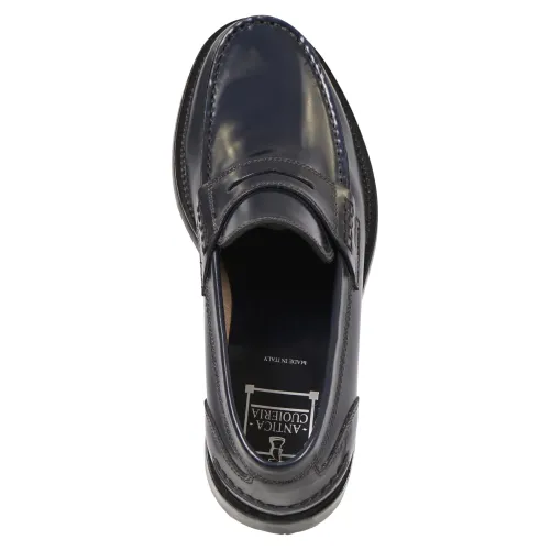 Antica Cuoieria - Mocassino blu in pelle con passante per uomo | 14566-s-g04 s