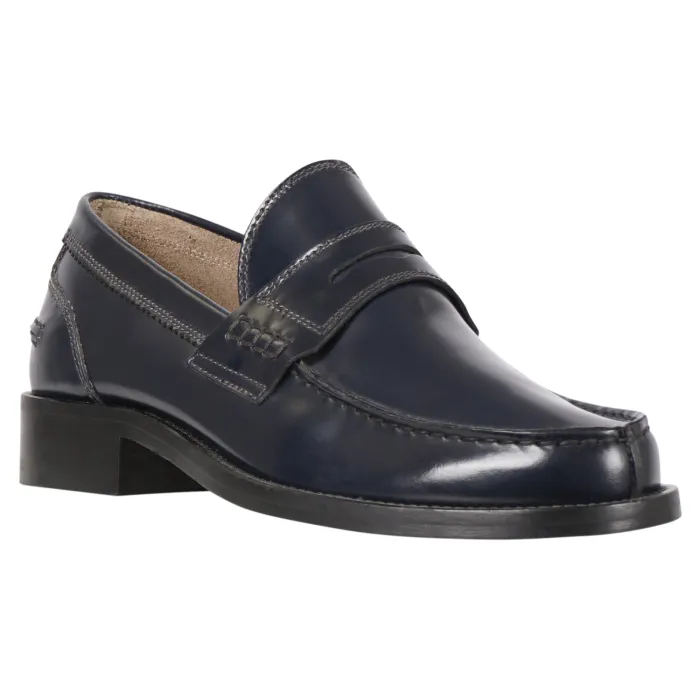 Antica Cuoieria - Mocassino blu in pelle con passante per uomo | 14566-s-g04 s