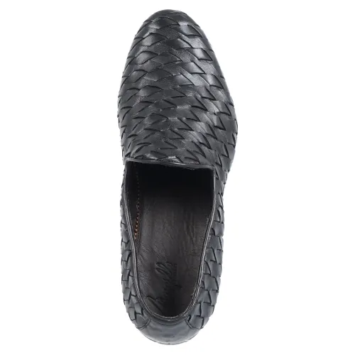 Morgillo - Mocassino nero in pelle intrecciata per uomo | 456/12 modugno