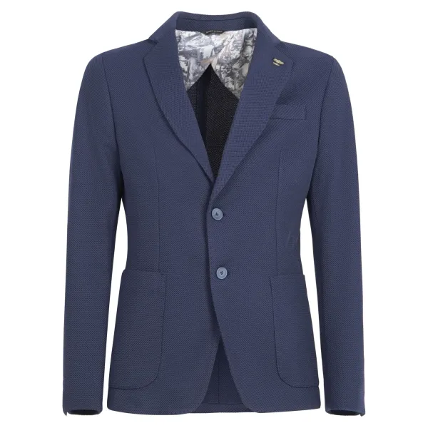 Havana & Co - Giacca blu monopetto in jersey di cotone per uomo | h2396j