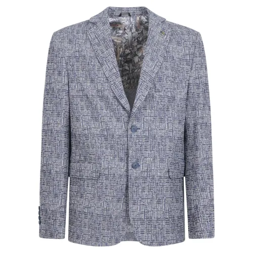 Havana & Co - Giacca blu monopetto a fantasia in jersey di cotone in drop 4 per