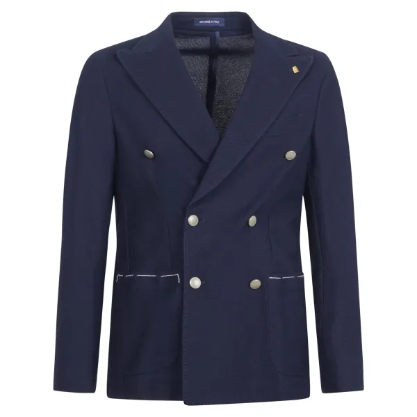 Sartoria Latorre - Giacca blu doppiopetto in jersey di cotone per uomo | jd88