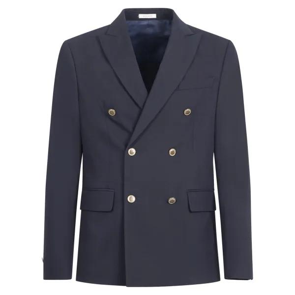 Officina36 - Giacca blu doppiopetto con bottoni in metallo per uomo |