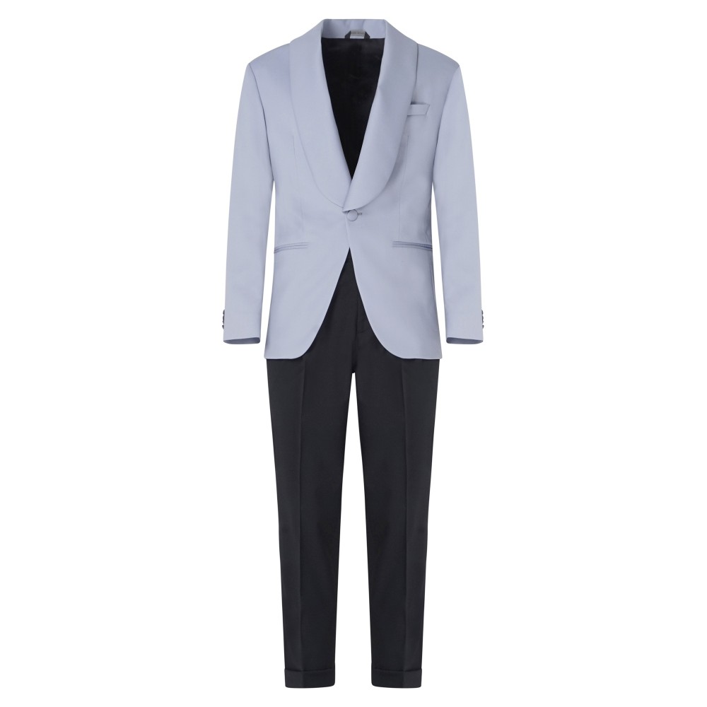 Ungaro Paris - Abito completo celeste monopetto in lana con pantalone nero per