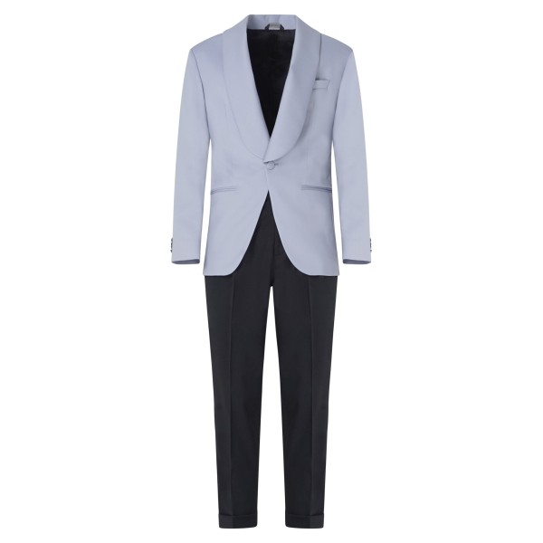 Ungaro Paris - Abito completo celeste monopetto in lana con pantalone nero per