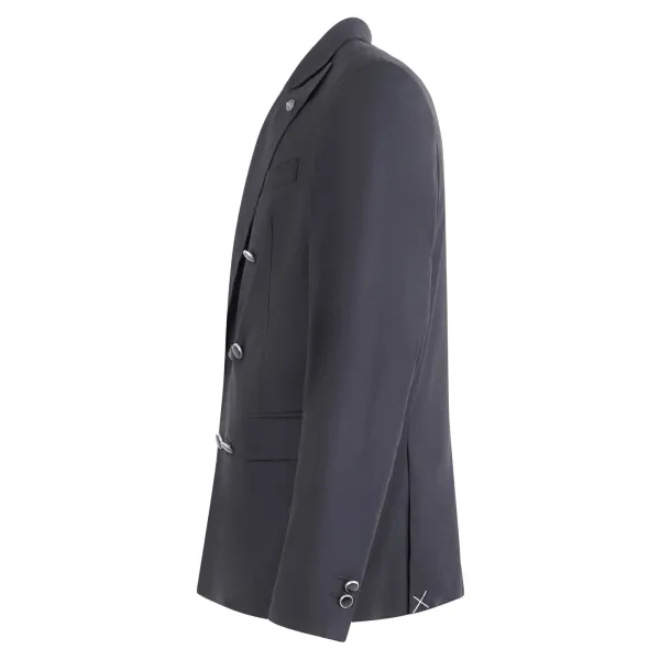 Officina36 - Giacca nera doppiopetto con bottoni in metallo e orli sfrangiati 2