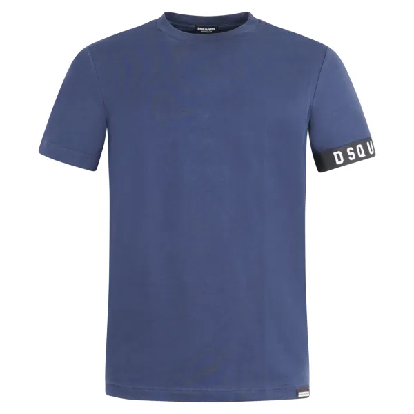 Dsquared2 - T-shirt blu manica corta con banda logo sulla manica per uomo |