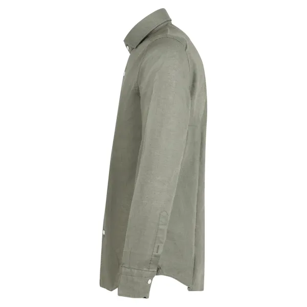 Lavorazione Sartoriale - Camicia verde in lino e cotone slim fit per uomo | 2