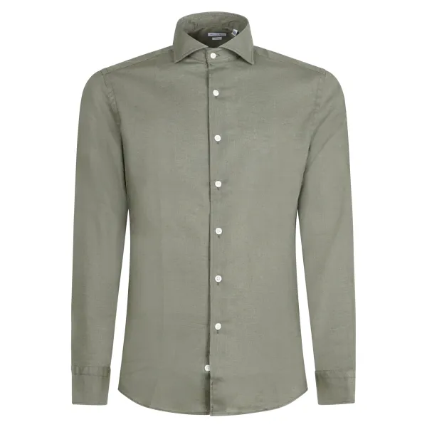 Lavorazione Sartoriale - Camicia verde in lino e cotone slim fit per uomo |