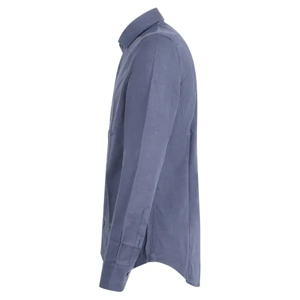 Lavorazione Sartoriale - Camicia blu in lino e cotone slim fit per uomo | oria 2