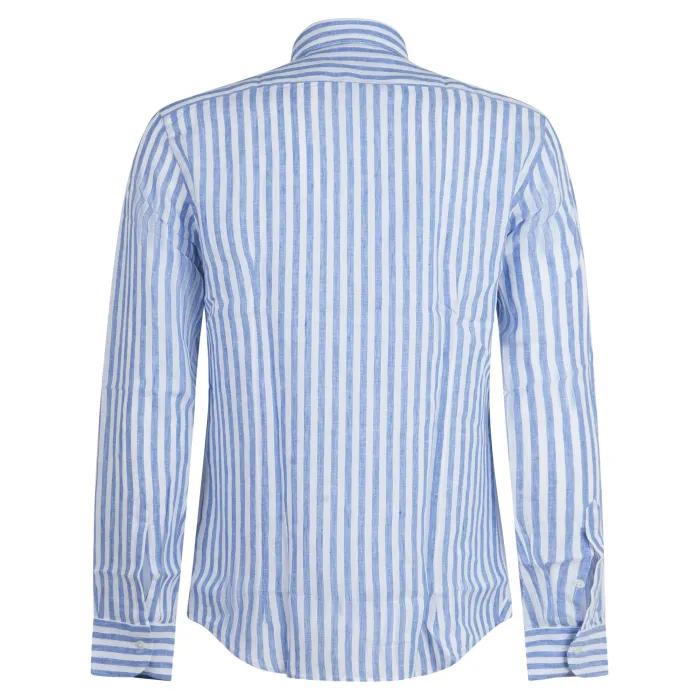 Lavorazione Sartoriale - Camicia bianca rigata in lino slim fit per uomo |