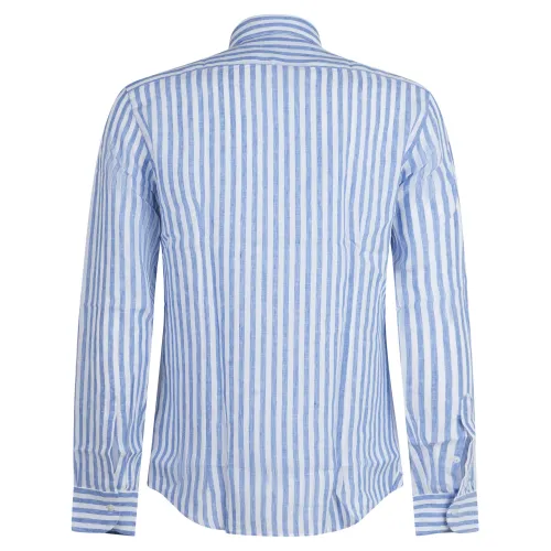 Lavorazione Sartoriale - Camicia bianca rigata in lino slim fit per uomo |