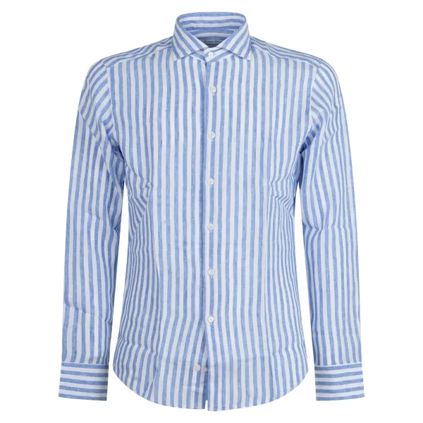 Lavorazione Sartoriale - Camicia bianca rigata in lino slim fit per uomo |