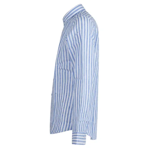 Lavorazione Sartoriale - Camicia bianca rigata in lino slim fit per uomo |