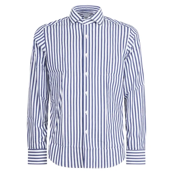 Lavorazione Sartoriale - Camicia bianca rigata in lino custom fit per uomo |