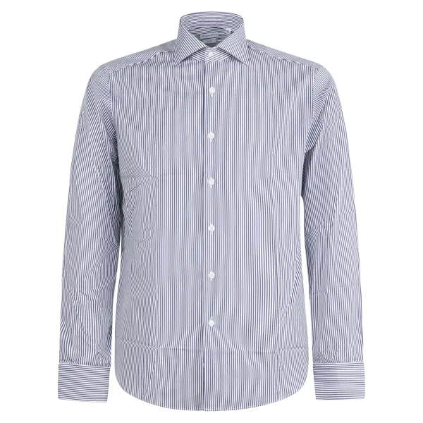 Lavorazione Sartoriale - Camicia bianca rigata in cotone custom fit per uomo |