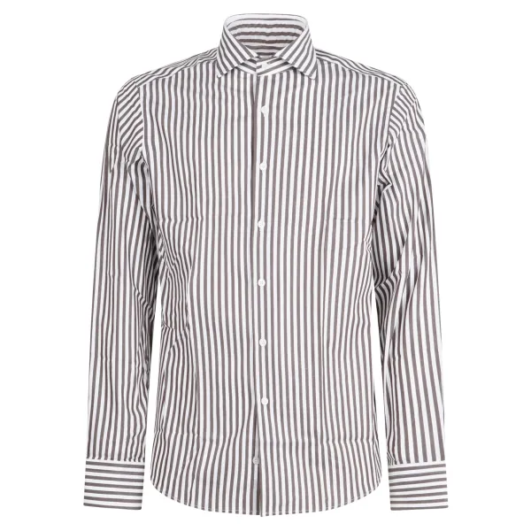 Lavorazione Sartoriale - Camicia bianca rigata in cotone custom fit per uomo |