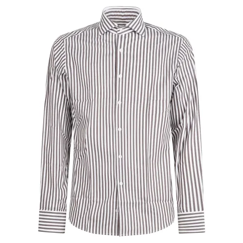 Lavorazione Sartoriale - Camicia bianca rigata in cotone custom fit per uomo |