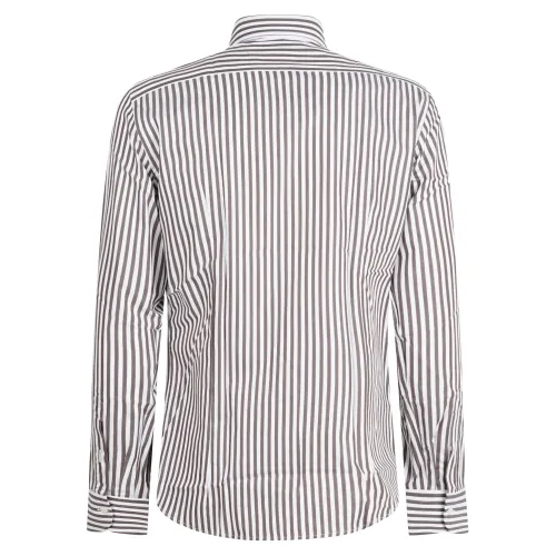 Lavorazione Sartoriale - Camicia bianca rigata in cotone custom fit per uomo |